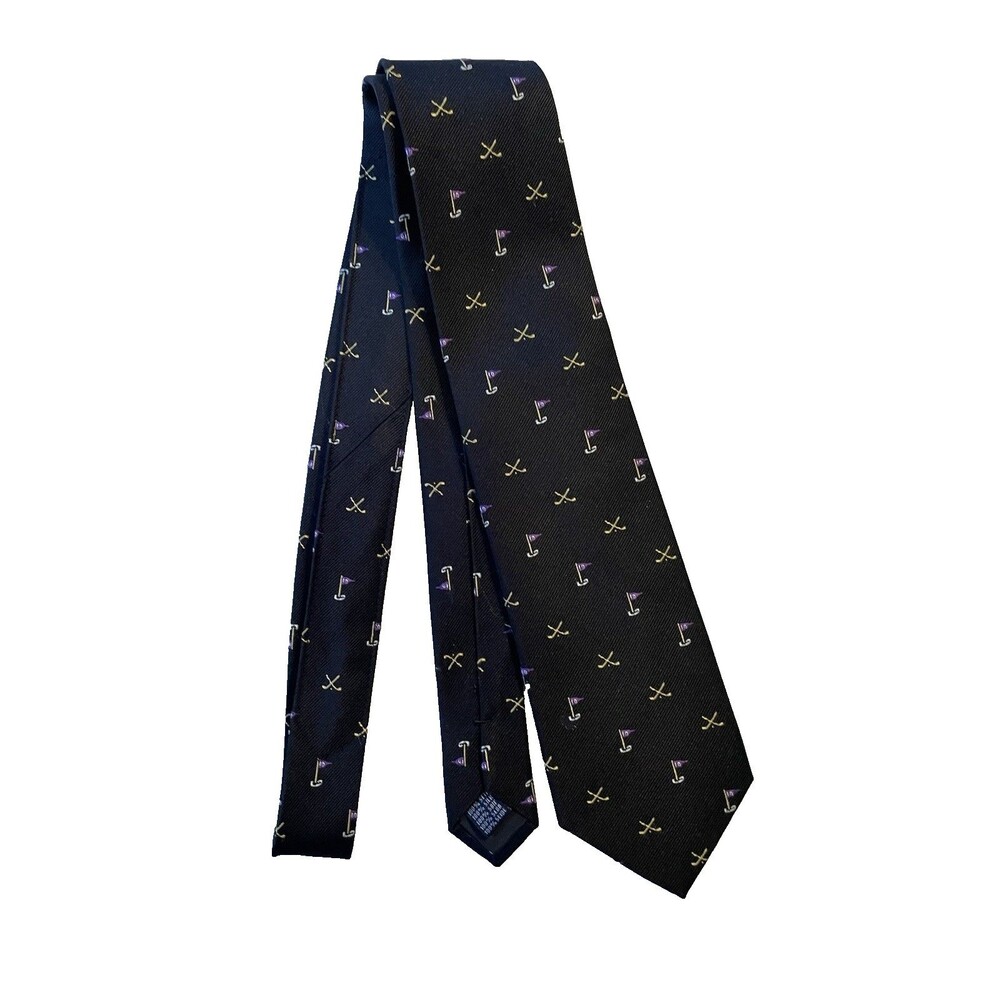 Meeting Street Handmade Neck Tie Gold Clubs And Flag Print Golfing